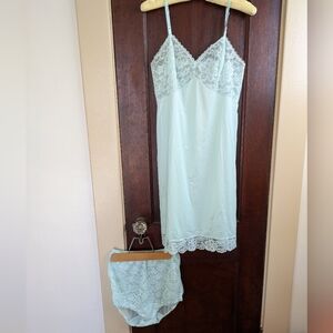 NWOT Vintage baby blue Vanity Fair Lingerie Set With Chemise & Panties, in box